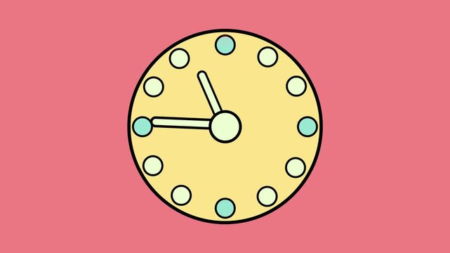 Pastel Yellow Clock Animation with Mint Dot Markers on Pink Background