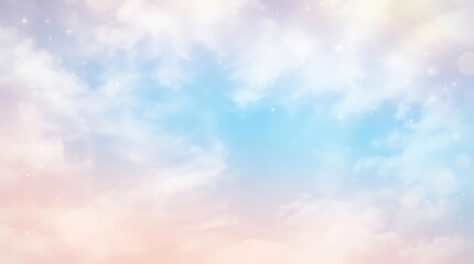 Obraz premium Soft pastel sky background with fluffy clouds and dreamy light flare background colorful
