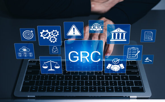 GRC Concept. Governance, Risk, and Compliance. GRC governance icons with risk, compliance, organizational management, and regulatory practices. Reduce noncompliance risk and business ethics