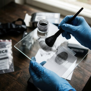 Forensic Investigator Dusting For Fingerprints Evidence Collection