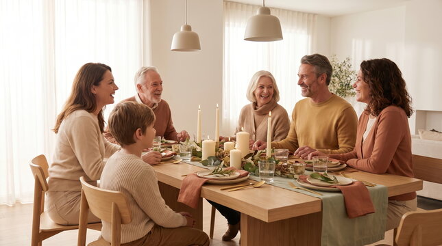 Family enjoying a festive New Year dinner at home
