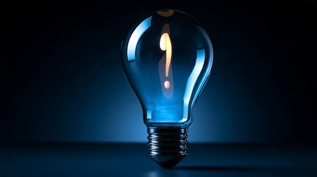 Glowing Blue Light Bulb with Question Mark for Innovation and Queries Concept Video