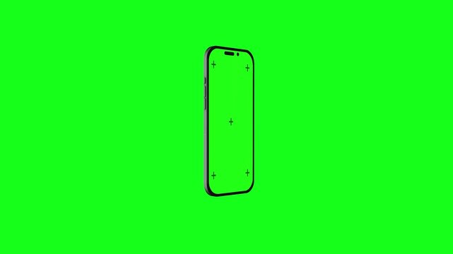 Mobile chroma key background vertical device, vivid green screen, black border, and guide crosses. for app showcase clips, mobile ads, software previews, UI inserts, and editing templates.