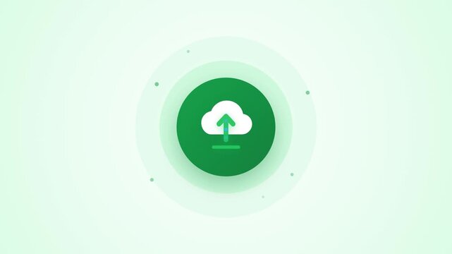 Animated cloud upload icon performing a digital data transfer sequence in this minimalist motion graphic loop video design element