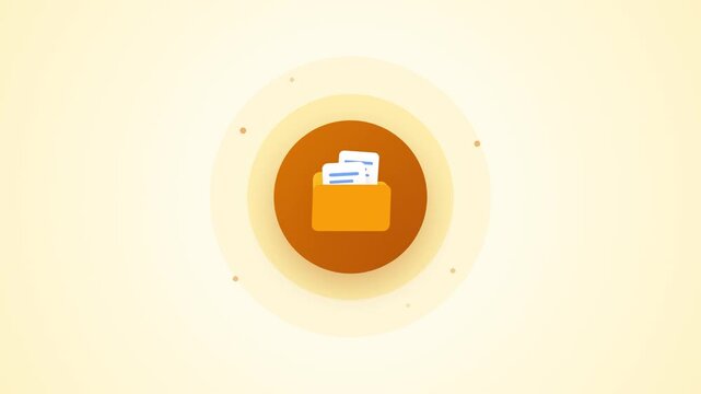 Orange file folder icon displays dynamic document movement animation in this clean minimalist corporate motion graphics design video clip today