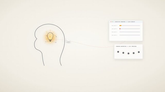 Minimalist vector illustration of a human head outline with a glowing lightbulb inside
