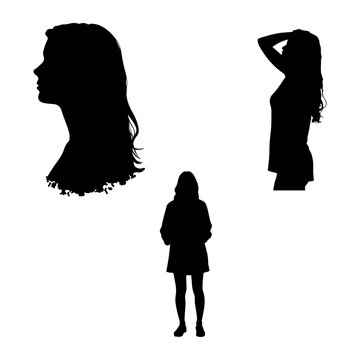 Human Silhouette Collection, Woman and Child Profile Black Vector Illustration