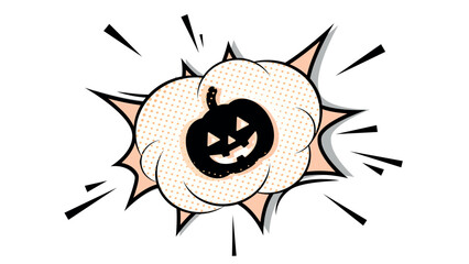 Comic book style Halloween jack o lantern pumpkin explosion burst element, boom effect. © Premium_art