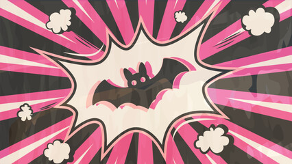 Fototapeta premium Comic book explosion with Halloween bat and retro background.