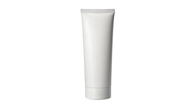 Blank minimalist white plastic cosmetic tube packaging isolated on transparent background.