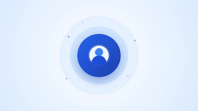 Blue user profile icon pulsating in a seamless motion video animation featuring soft glowing light rings for modern digital interfaces