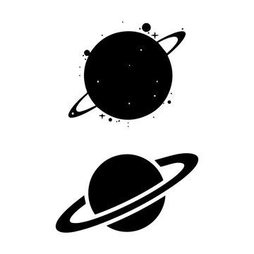 Saturn Planet Silhouette, Ringed Planet Black Vector Illustration