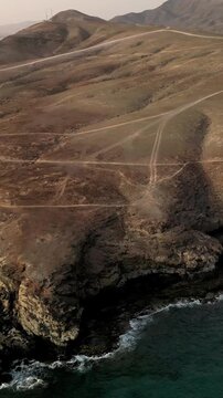 Aerial view of the the volcanic coast of the southern part of the Fuerteventura Island, Canary Islands, Spain.
