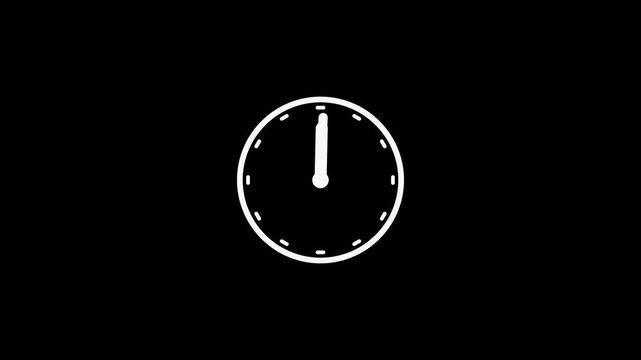 Clock spinning, watch animation on transparent background Black alpha channel. Clock icon flat style 24.