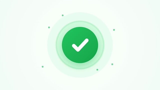 Green checkmark animation pulses within a soft glowing circle featuring smooth motion dynamics for modern digital user interface video clip