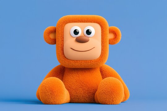 Cute orange monkey toy on a blue background