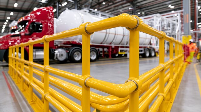Safety Barrier in Industrial Setting for Chemical Storage and Overfill Prevention Measures, 3d rendering