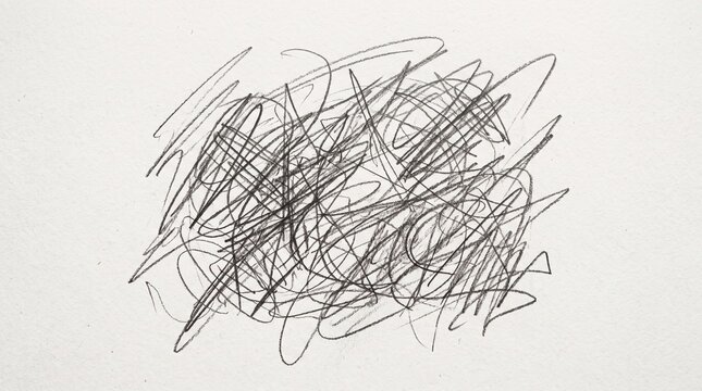 Gray Pencil Scribbles Chaotic Lines on White