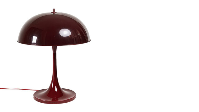 Modern minimalist dark red metallic desk table lamp isolated on transparent background.