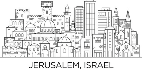 Obraz premium Jerusalem City Skyline Line Art with Historic Architecture Domes Towers and Modern Urban Buildings