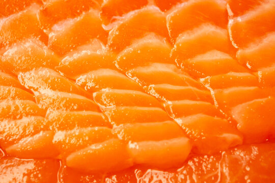 fresh salmon sashimi slices with beautiful fat marble texture background