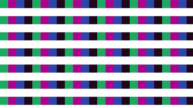 Seamless Pixel Square Grid Pattern Vector Background with Purple, Blue, Green, and Black Stripes