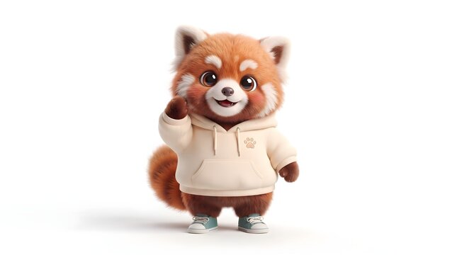 Adorable anthropomorphic red panda dressed in a comfortable hoodie, standing upright as a charming modern animal character.