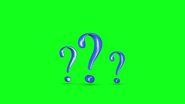 Question marks green chroma key FAQ videos, uncertainty quizzes, education, customer support, problem solving, decision themes, presentations, advertising, explainers, creative screen replacement