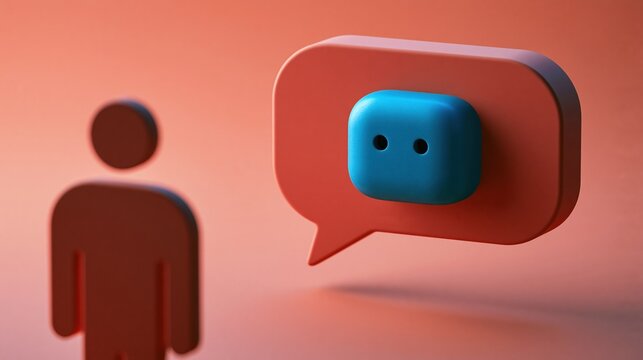 Human silhouette and speech bubble with digital face, representation of artificial intelligence communication and conversation