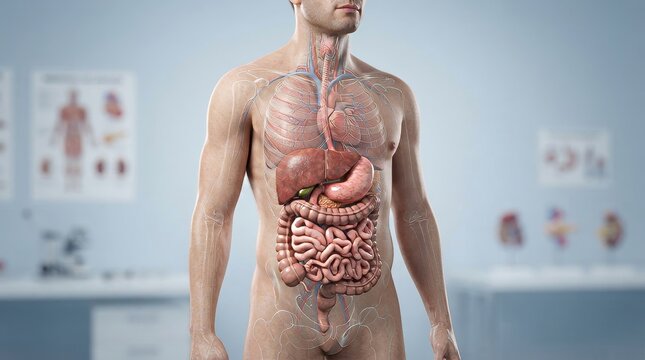 Illustrated Human Digestive System Anatomy Medical Concept.
