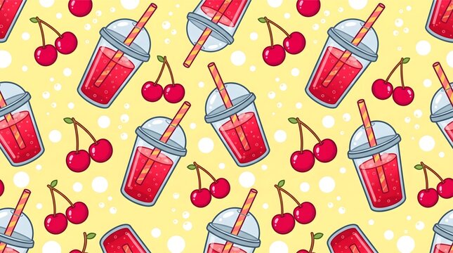Cute cherry fruits pattern background design