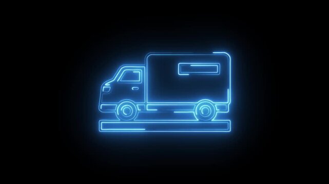 Glowing neon transportation icon isolated on black background. HD Video motion graphic animation