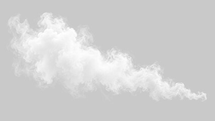 Gęsty obłok białego dymu rozchodzący się ukośnie na przezroczystym tle w formacie PNG. Kłęby białej pary wodnej, dynamiczny strumień mgły i dym do fotomontaży oraz projektów wideo © Саша Мартынов