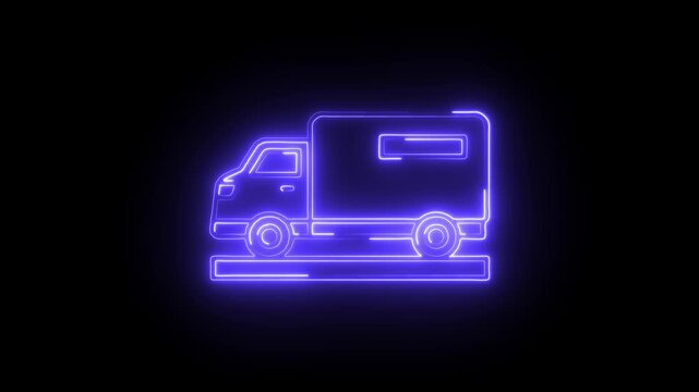Glowing neon transportation icon isolated on black background. HD Video motion graphic animation