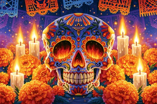 Ornate sugar skull celebrating day of the dead