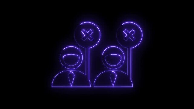 Neon outline of people icons rejected negative decision making concept