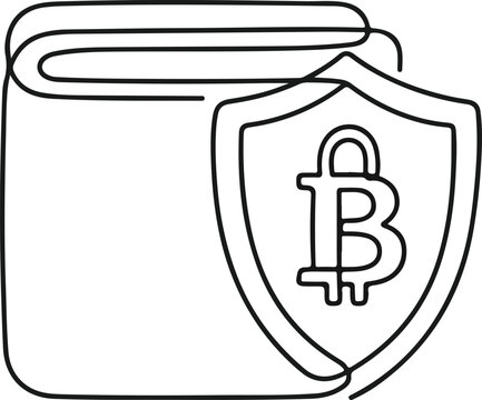 Secure crypto wallet protected by a shield in continuous line art