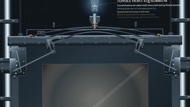 3D animation detailing the mechanics of a passenger elevator safety brake system including cable severance detection and kinetic friction dissipation during emergency