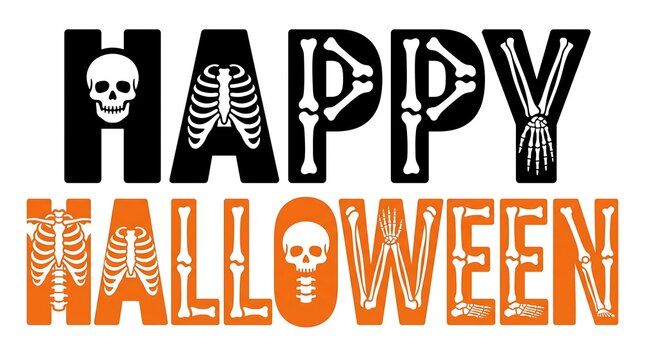 Happy halloween typography design with skeleton bone letters