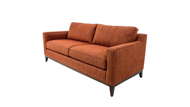 Modern orange fabric sofa couch isolated on dark background