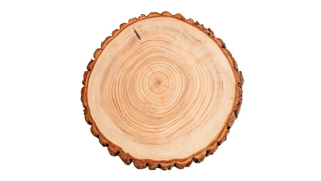 Round wooden tree trunk cross section slice with bark