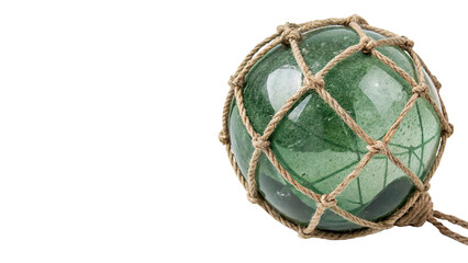 Vintage green glass fishing float with hemp rope net © Amelia