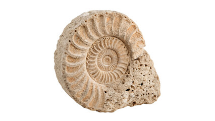 Fossilized ancient ammonite shell specimen on dark background © Amelia