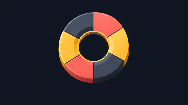 A minimalist flat vector illustration of a circular donut chart segment divided into red yellow and dark gray parts