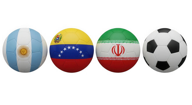 Pixel art soccer balls with world flags set isolated on transparent background