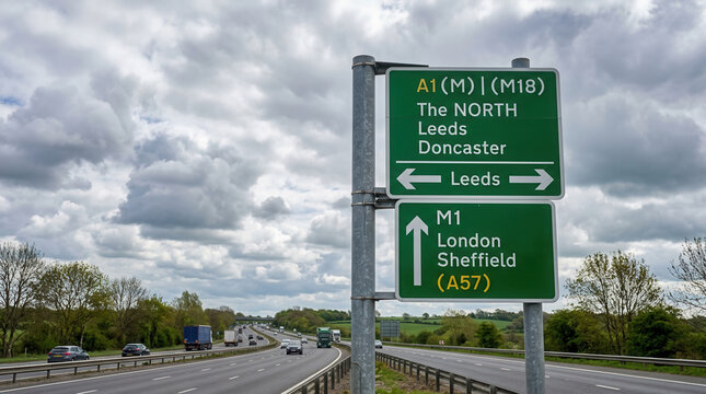 Motorway Junction Signage For Leeds London And Sheffield Directional Highway Information