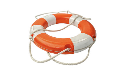 Orange and white plastic emergency marine lifebuoy lifesaver isolated on transparent background. © S-Vega