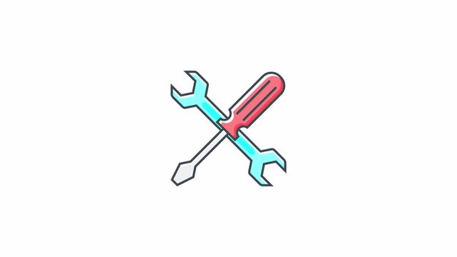 Crossed Wrench and Screwdriver Construction Tool Icon Animation.