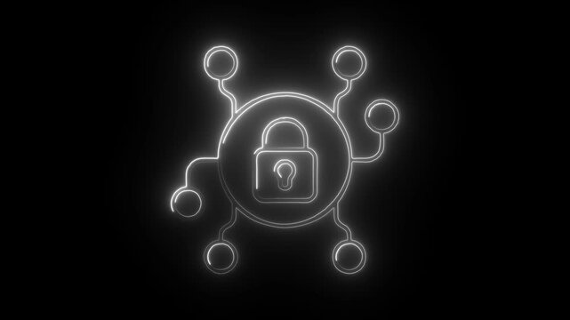 Glowing neon encryption icon isolated on black background. HD Video motion graphic animation