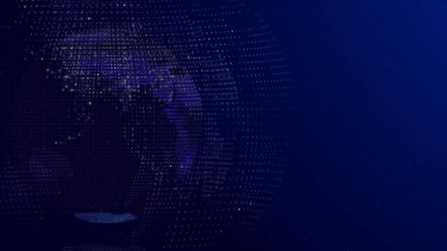 Digital matrix code planet earth spinning background video loop